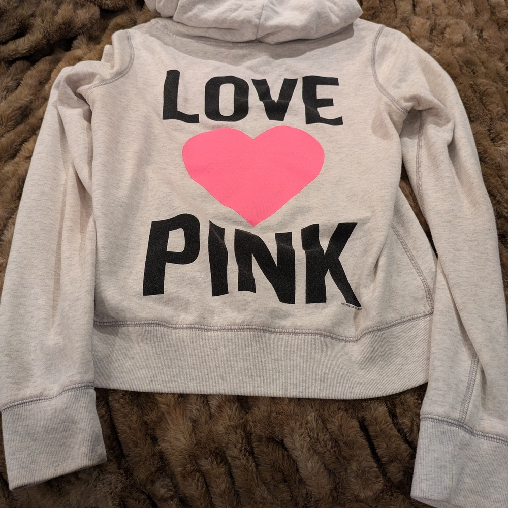 Vintage Victoria's Secret PINK Light Gray Hoodie with Pink Heart